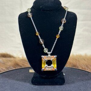 Long Pendant Necklace with Amber Crystal – 30" Chain